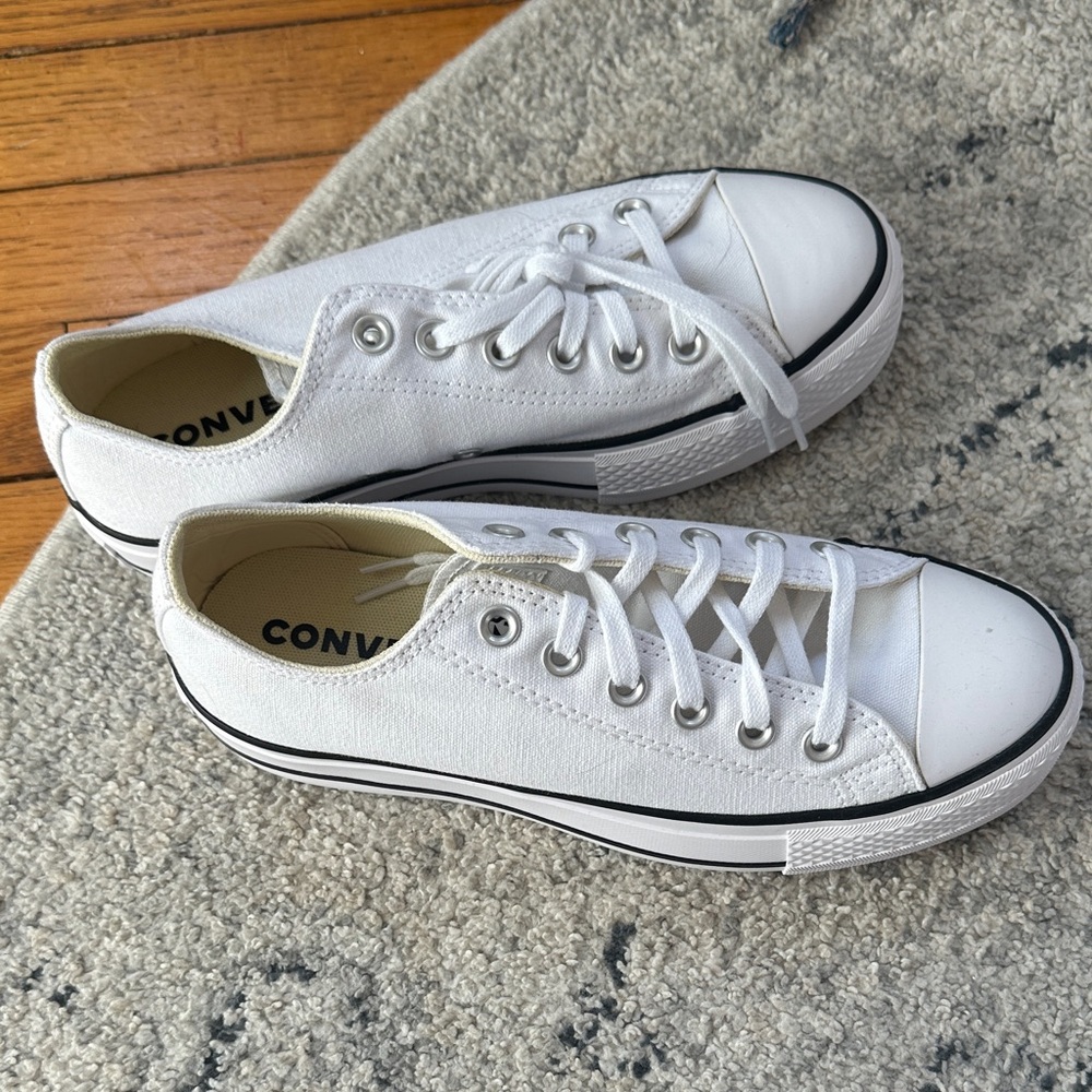 Converse Platform White Low-Top Canvas Sneakers with Black Trim